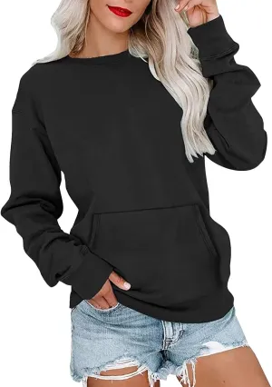 Womens Crewneck Sweatshirt Fleece Long Sleeve Cute Sweatshirts No Hooded Y2k Plain Trendy Hoodies with Pockets