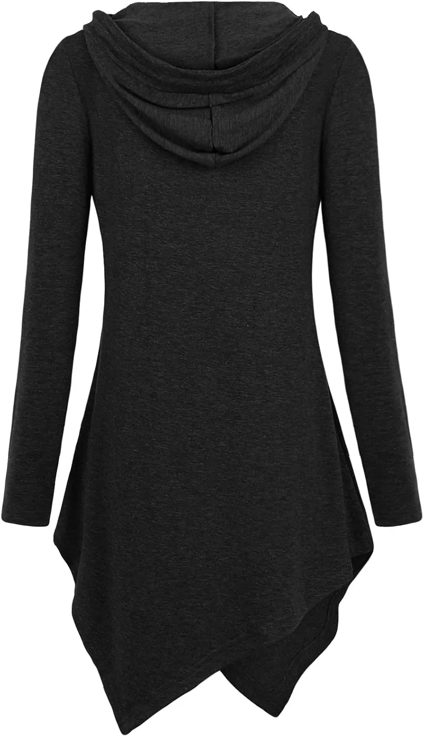 Womens Cross Neck Uneven Hemline Hoody Long Sleeve Loose Flare Tunic Henley
