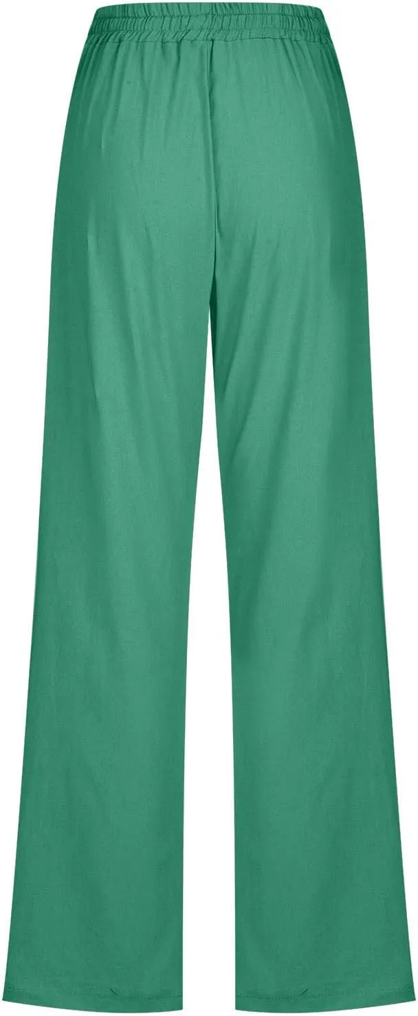 Womens Drawstring Cotton Linen Pants Solid Slim Fit Tapered Trousers Summer Beach Vacation Slacks 2025 Solid Outfits