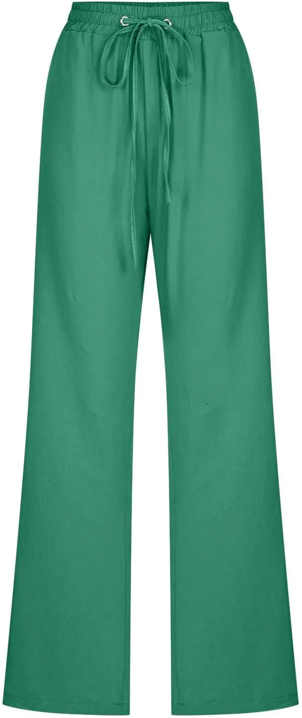 Womens Drawstring Cotton Linen Pants Solid Slim Fit Tapered Trousers Summer Beach Vacation Slacks 2025 Solid Outfits