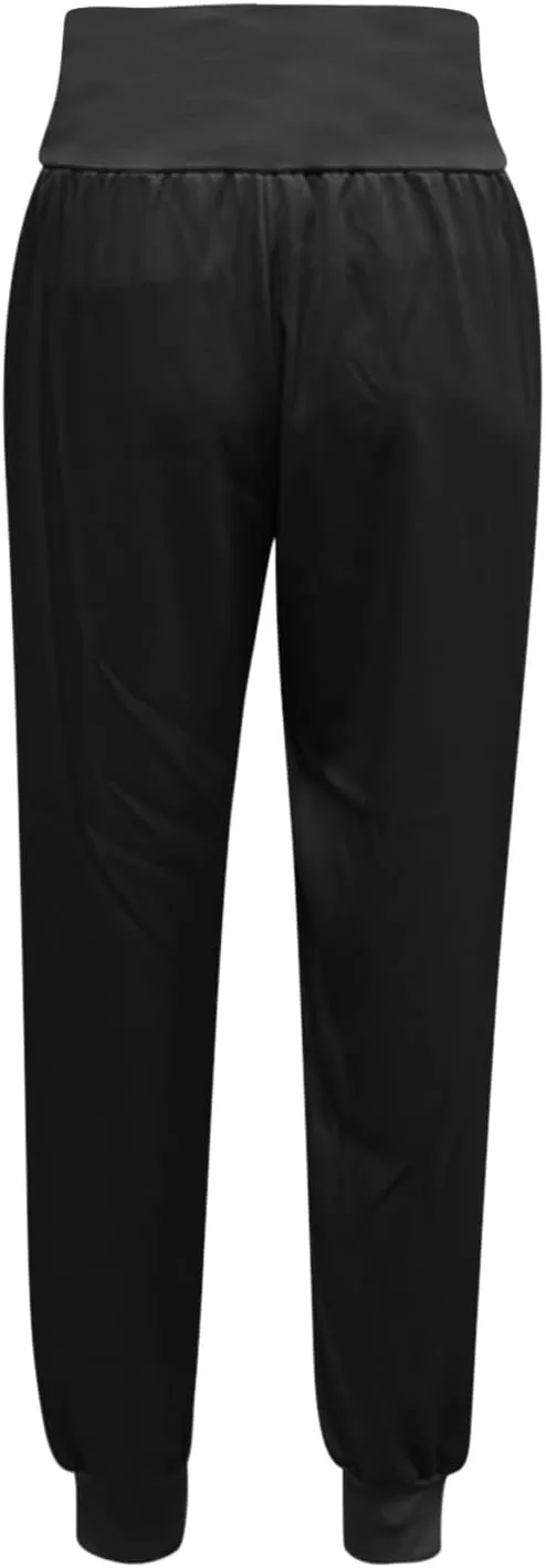Womens High Waistband Pants Elastic Smocked Waist Side Slit Cinched Bottom Trousers Lightweight Joggers Hiking Tapered Pants