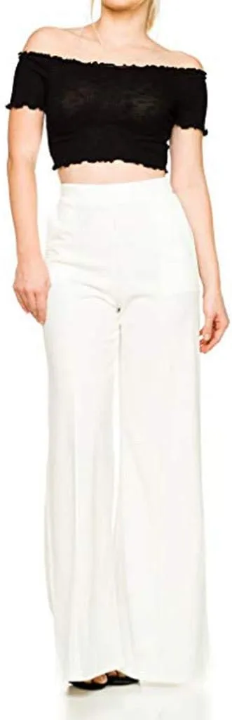Women's High Waisted Flare Pants Casual Elastic Waist Wide Leg Stretchy Long Trousers Fashion Solid Color Fitness Yoga Pants