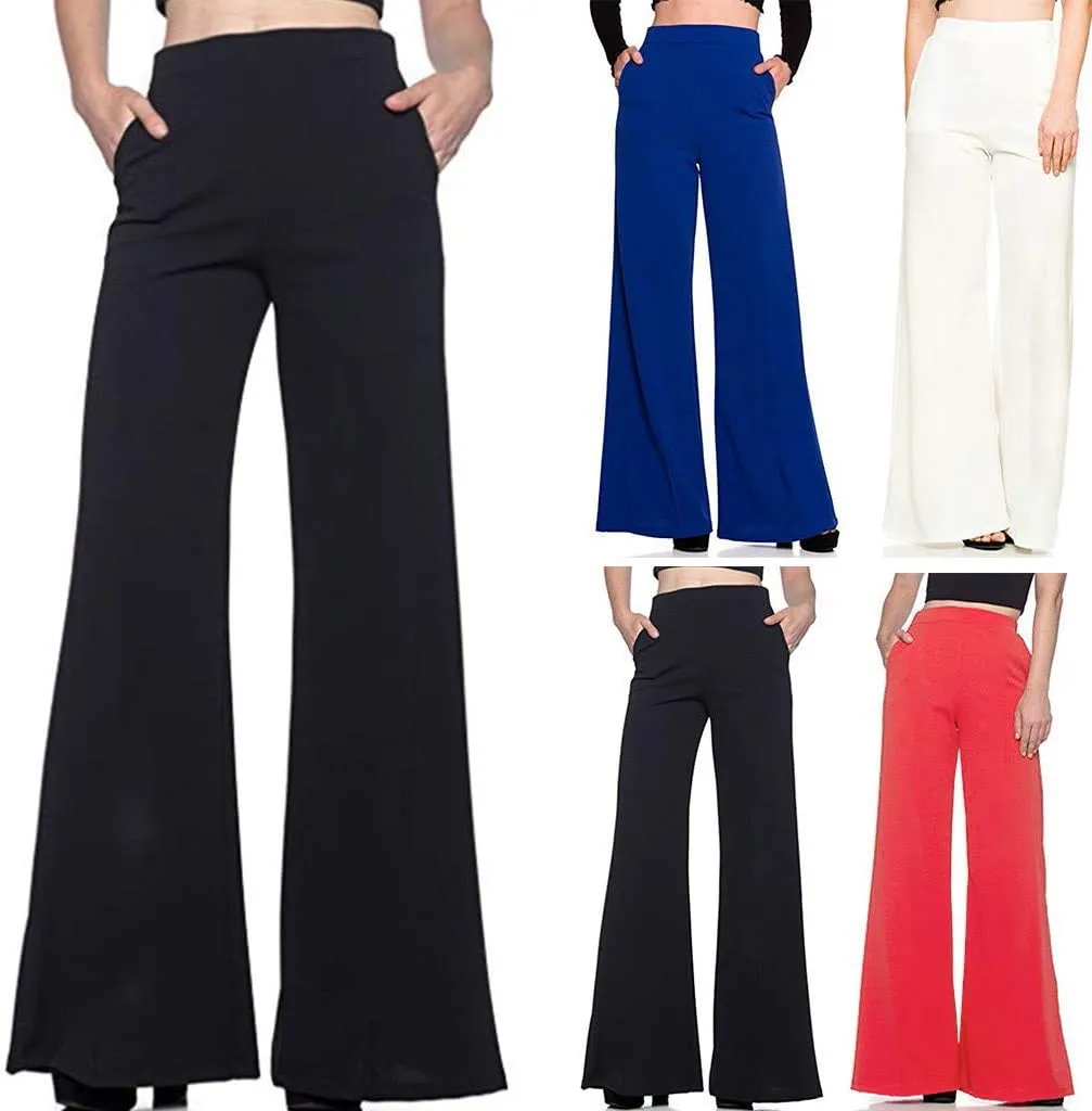 Women's High Waisted Flare Pants Casual Elastic Waist Wide Leg Stretchy Long Trousers Fashion Solid Color Fitness Yoga Pants