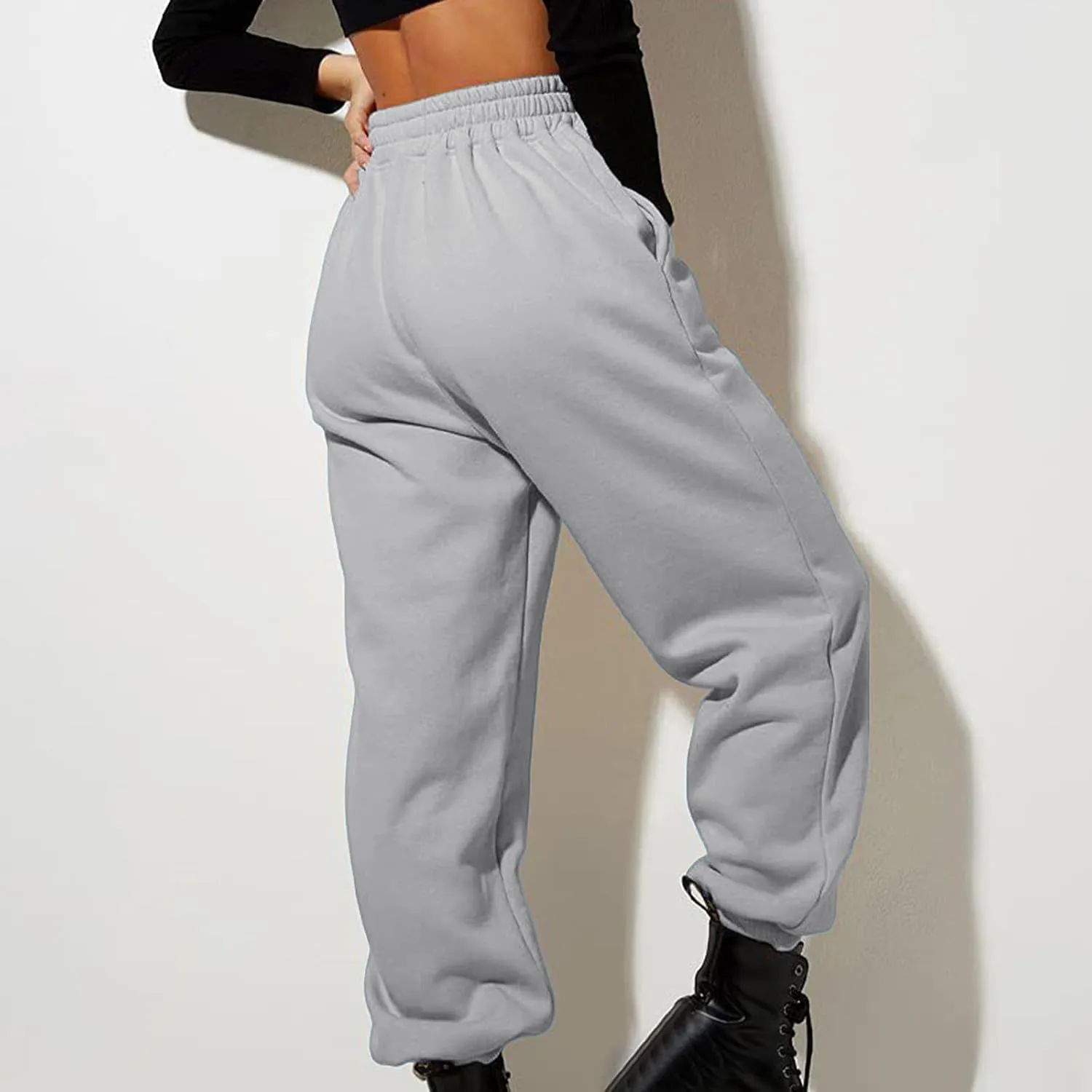 Womens High Waisted Sweatpants Workout Active Cinch Bottom Joggers Pants Mid Rise Baggy Athletic Trousers with Pocket