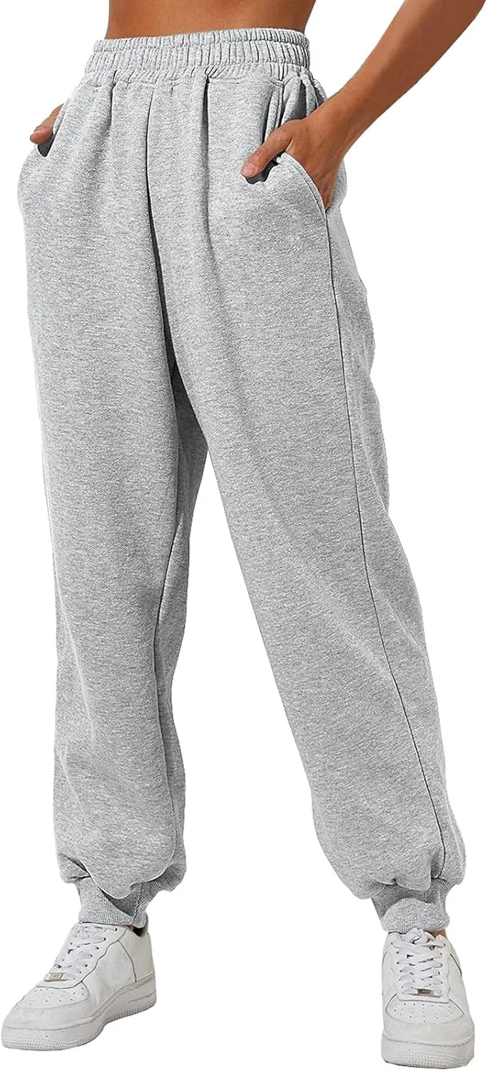 Womens High Waisted Sweatpants Workout Active Cinch Bottom Joggers Pants Mid Rise Baggy Athletic Trousers with Pocket