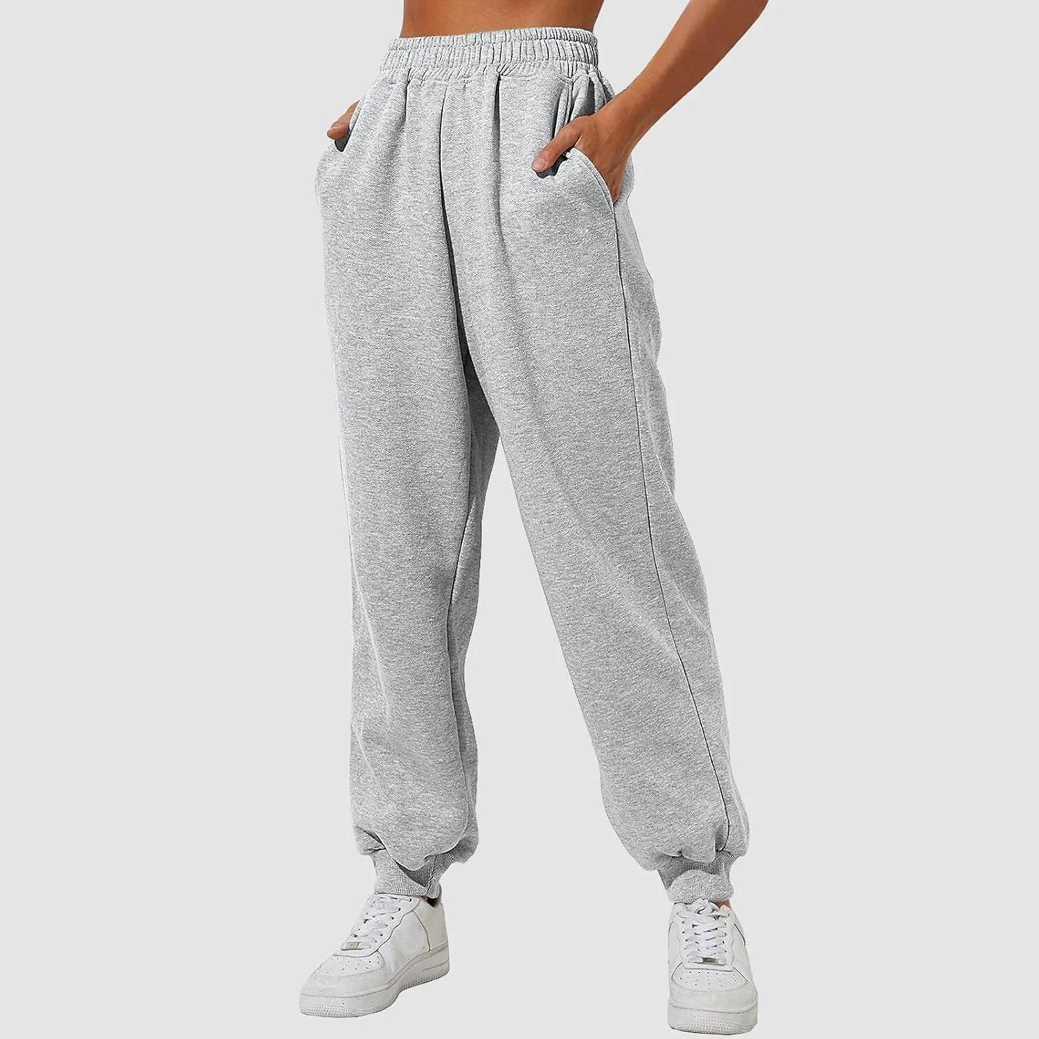Womens High Waisted Sweatpants Workout Active Cinch Bottom Joggers Pants Mid Rise Baggy Athletic Trousers with Pocket