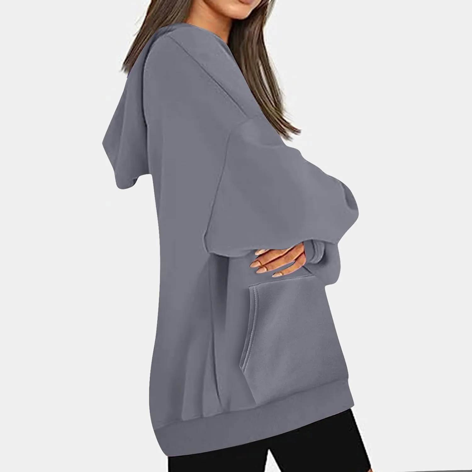 Women's Hoodies Oversized Casual Plus Size Sweatshirts with Drawstring Crew Neck Long Sleeve Cute Fleece Tops