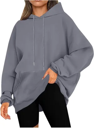 Women's Hoodies Oversized Casual Plus Size Sweatshirts with Drawstring Crew Neck Long Sleeve Cute Fleece Tops