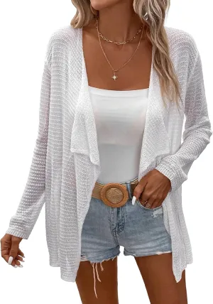 Womens Lightweight Crochet Cardigan Sweater Rib Knit Open Front Sweater Coats