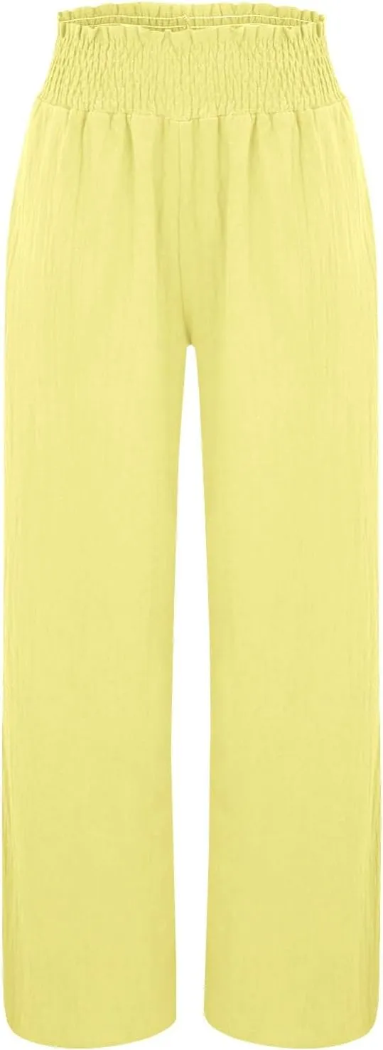 Womens Linen Pants 2025 Summer Casual Loose Wide Leg Palazzo Pants High Waist Flowy Beach Trousers Outfits