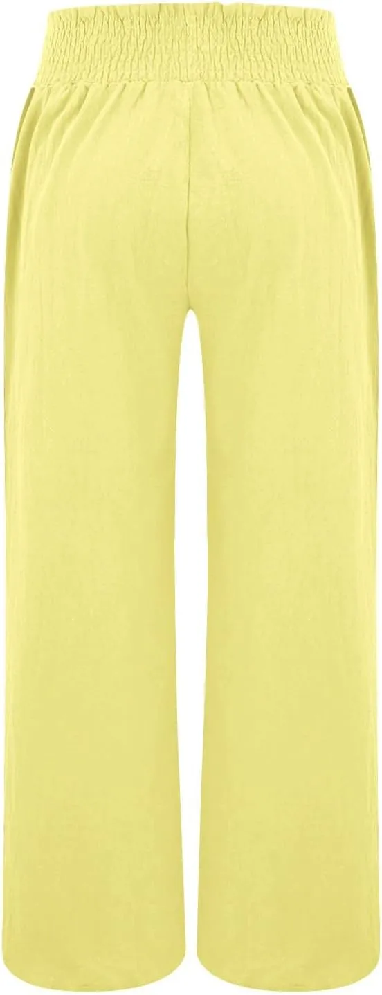Womens Linen Pants 2025 Summer Casual Loose Wide Leg Palazzo Pants High Waist Flowy Beach Trousers Outfits