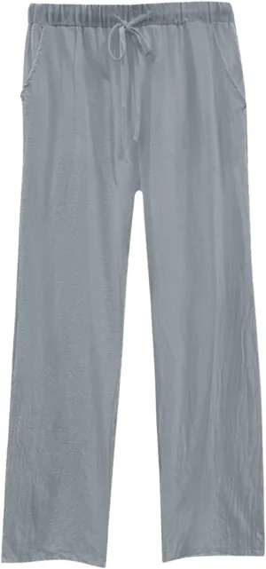 Womens Linen Pants Summer Boho Lightweight High Waist Palazzo Pants Straight Leg Lounge Trousers with Pockets