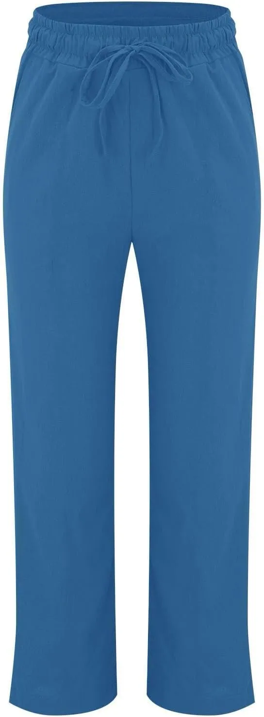 Women's Linen Pants Women's Relax Fit Linen Pants - Lightweight Summer Casual Trousers with Elastic Waist