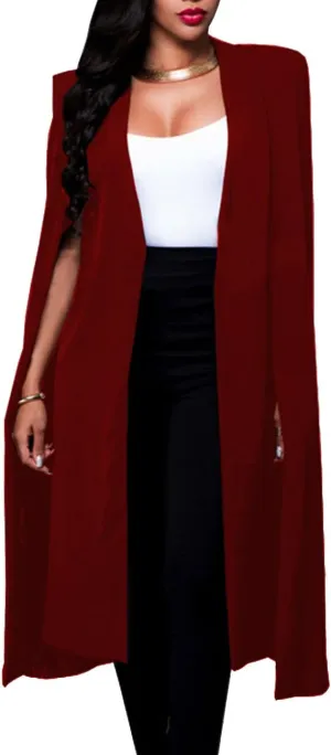 Women's Long Open Slit Sleeve Cloak Capes Jacket 4XXL Open Front Long Slit Blazer Cape Coat Plus Size