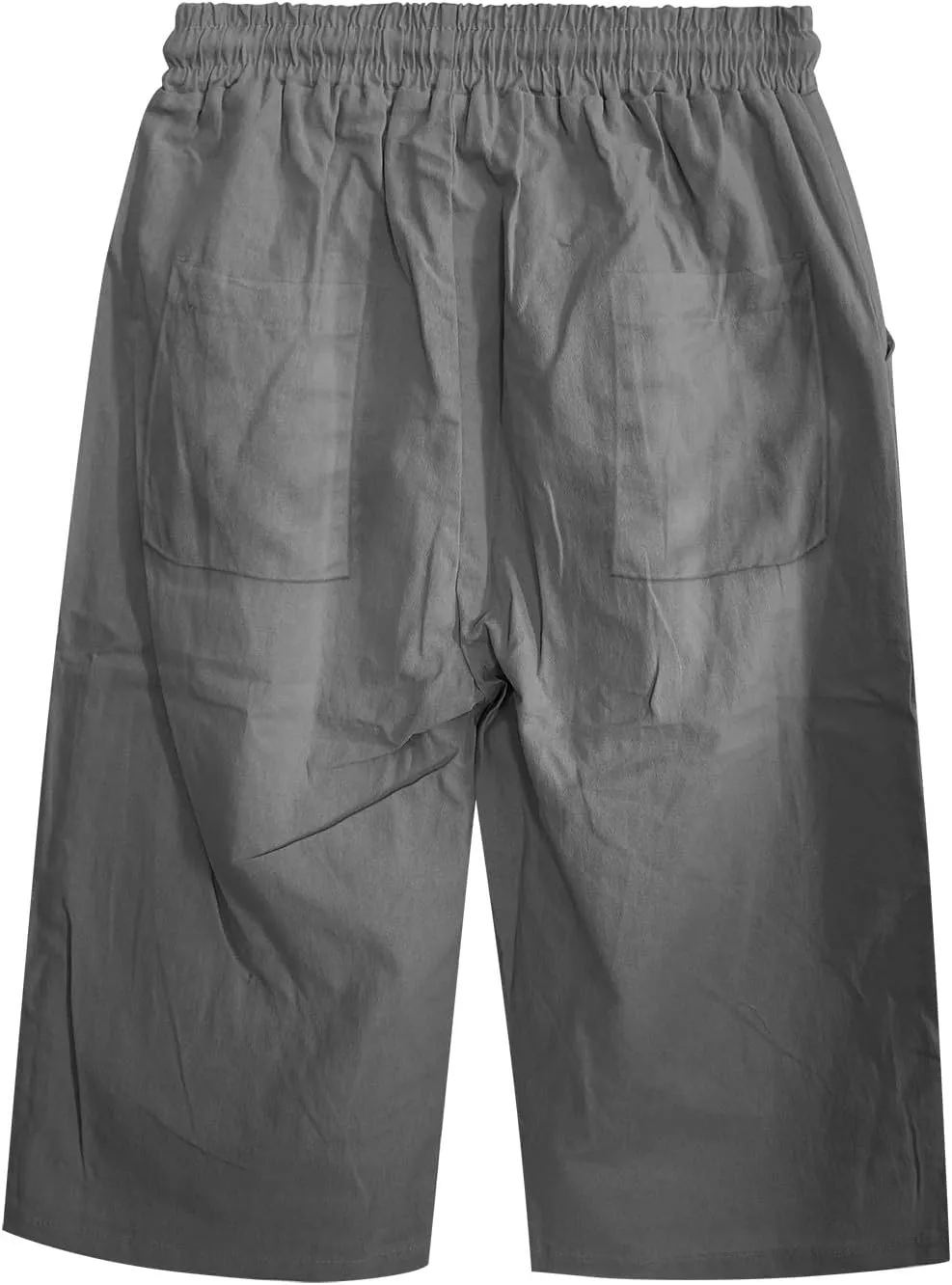 Women's Loose Linen Capris Adjustable Waist Wide Leg Cropped Trousers Beach Holidays Casual Pants with Pockets