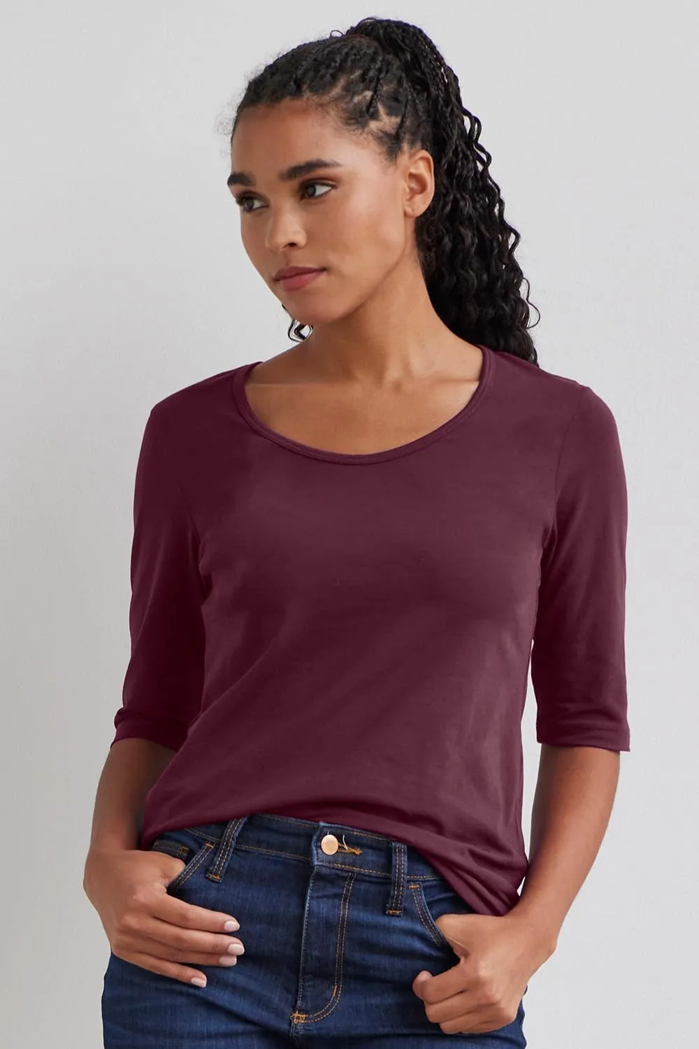 Women's Organic Pima Cotton Elbow Sleeve Scoop Neck Tee