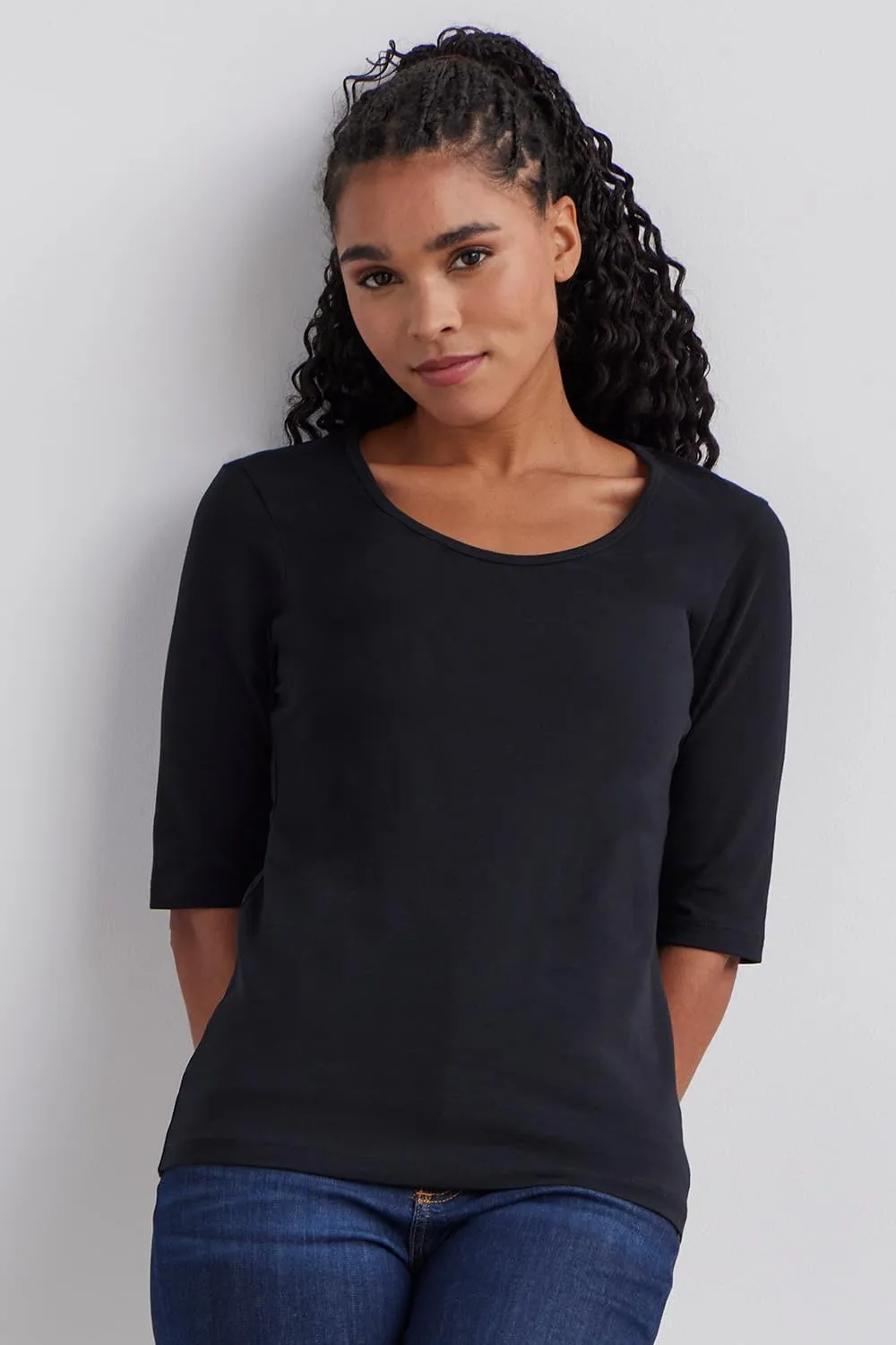 Women's Organic Pima Cotton Elbow Sleeve Scoop Neck Tee