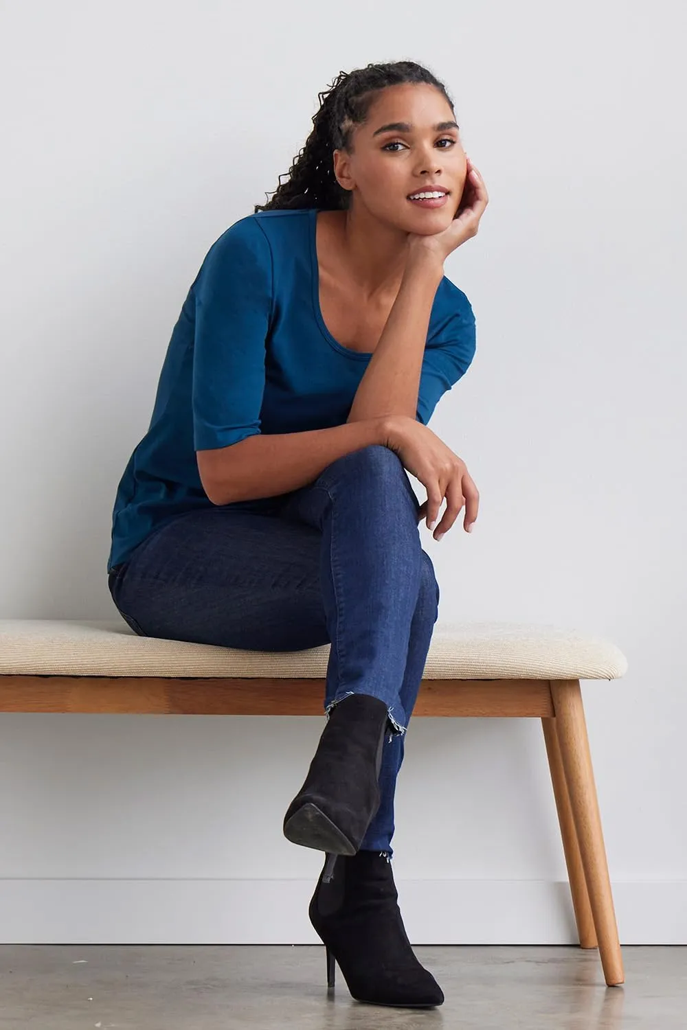 Women's Organic Pima Cotton Elbow Sleeve Scoop Neck Tee