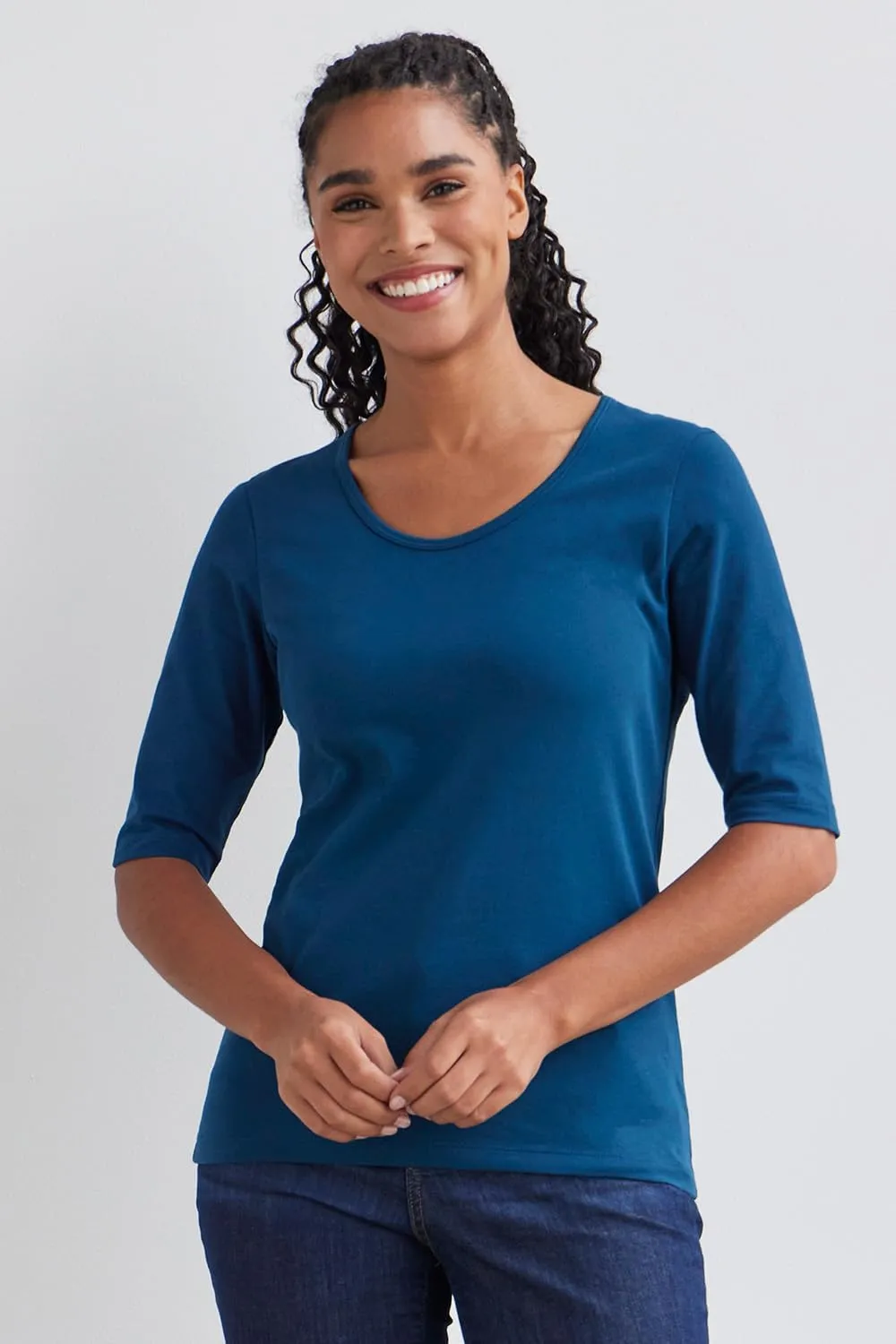 Women's Organic Pima Cotton Elbow Sleeve Scoop Neck Tee