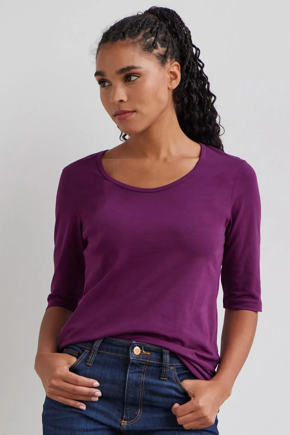 Women's Organic Pima Cotton Elbow Sleeve Scoop Neck Tee
