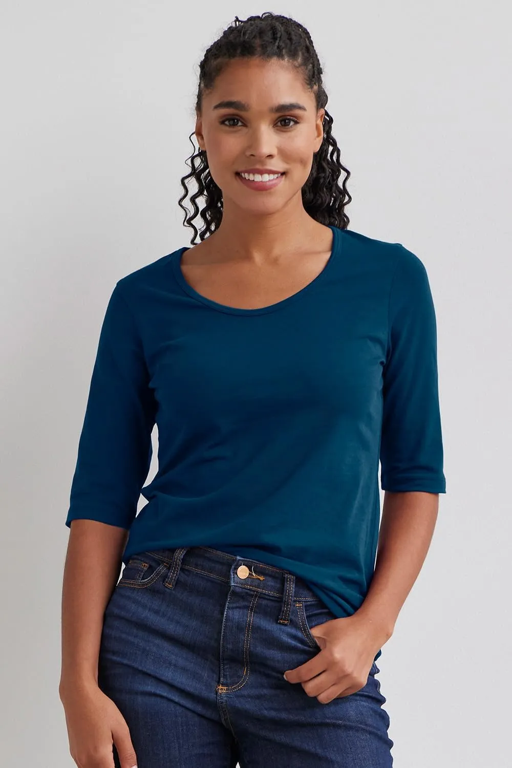 Women's Organic Pima Cotton Elbow Sleeve Scoop Neck Tee