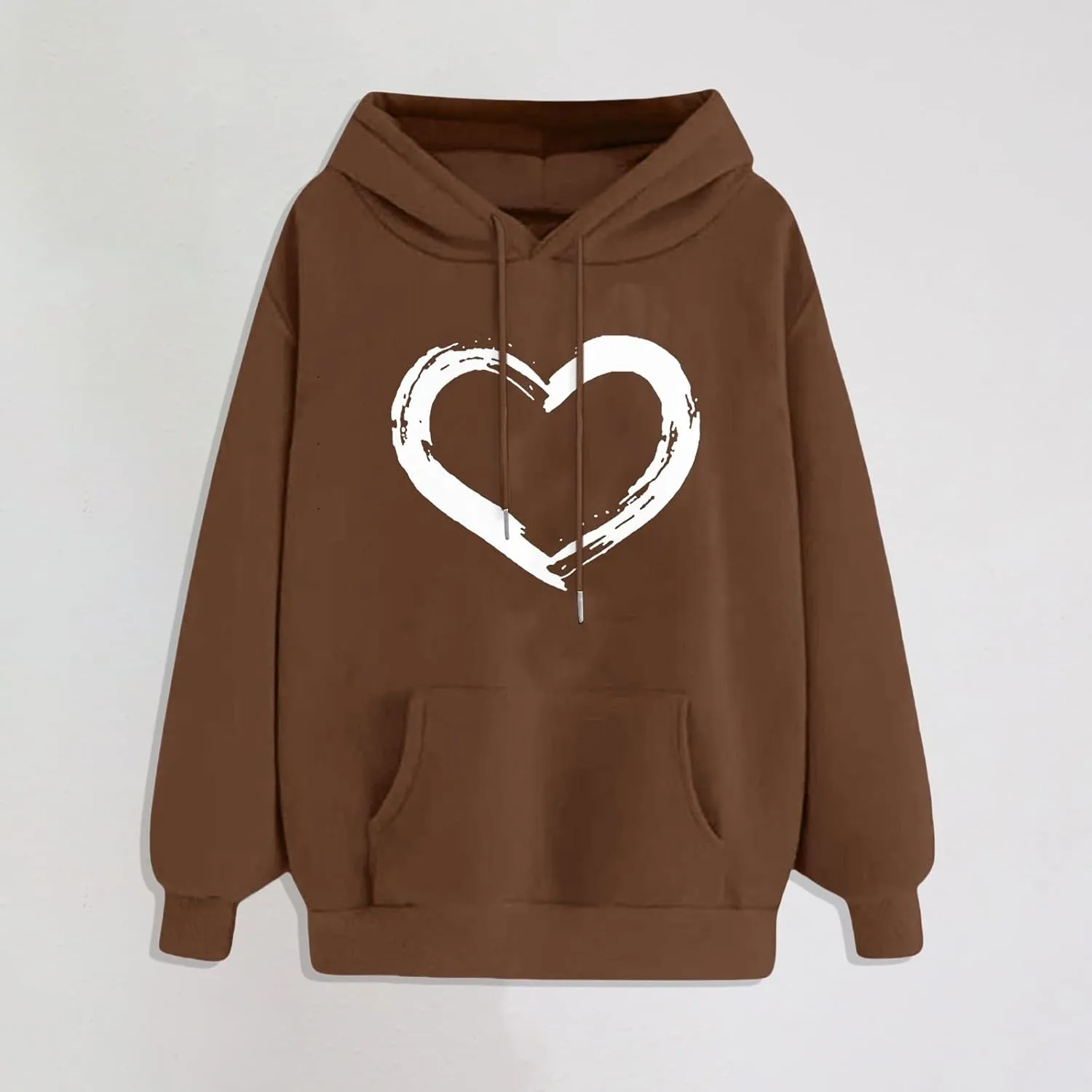 Womens Oversized Graphic Hoodies Casual Long Sleeve Heart Print Pullover Comfort Pocket Long Zip up Hoodie