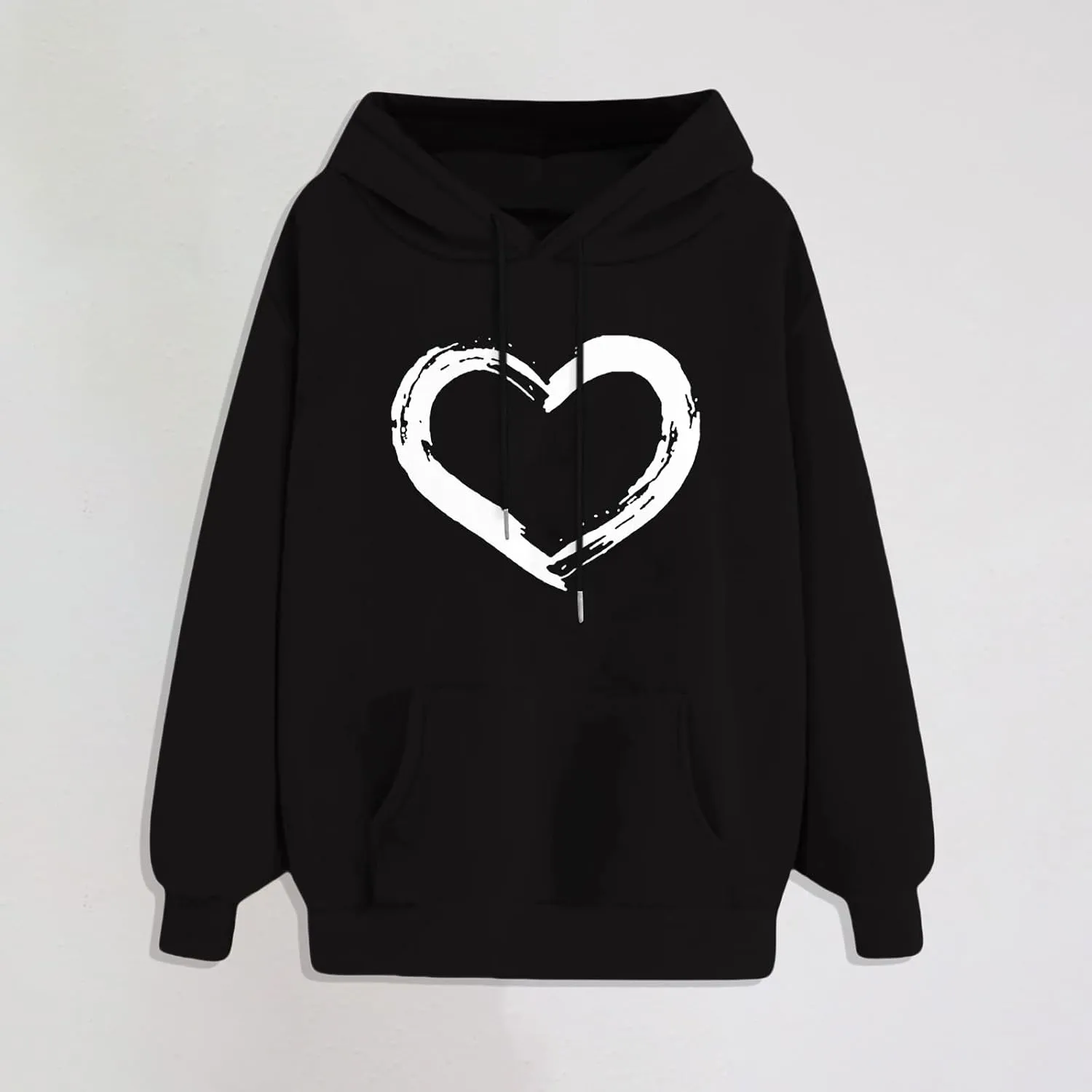 Womens Oversized Graphic Hoodies Casual Long Sleeve Heart Print Pullover Comfort Pocket Long Zip up Hoodie