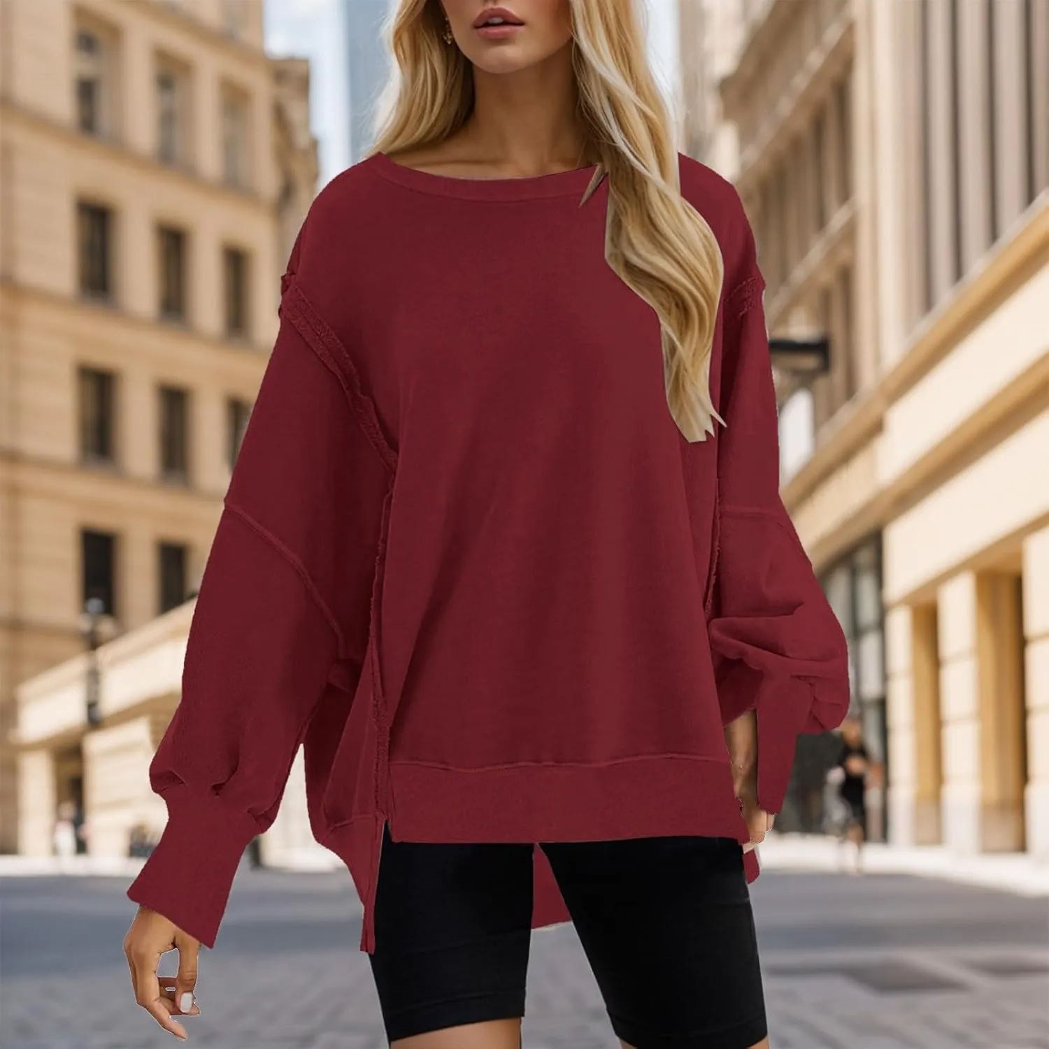Womens Oversized Sweatshirts 2024 Casual Crewneck Loose Pullover Tunic Tops Shirts Comfy Fall Fashion Clothes