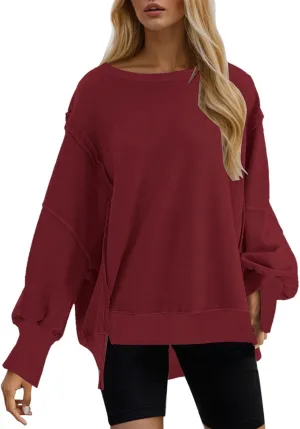 Womens Oversized Sweatshirts 2024 Casual Crewneck Loose Pullover Tunic Tops Shirts Comfy Fall Fashion Clothes