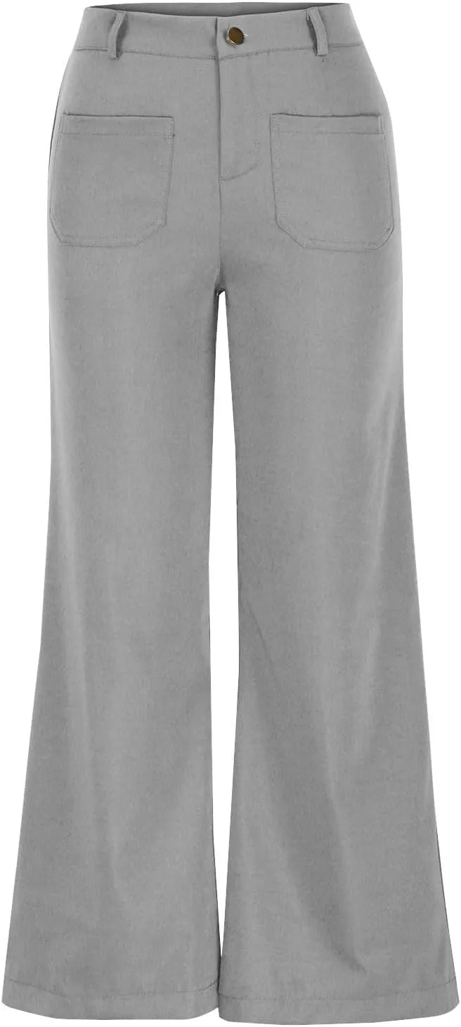 Womens Palazzo Trousers Plus Size Linen Pants Wide Leg Trousers High Elastic Waist Flowy Pants Culottes with Pockets