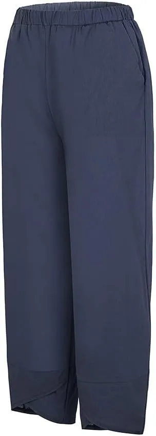 Womens Pants Casual Cotton Linen Plus Size Elastic Waist Capris Summer Loose Lightweight Cropped Pants with Pockets
