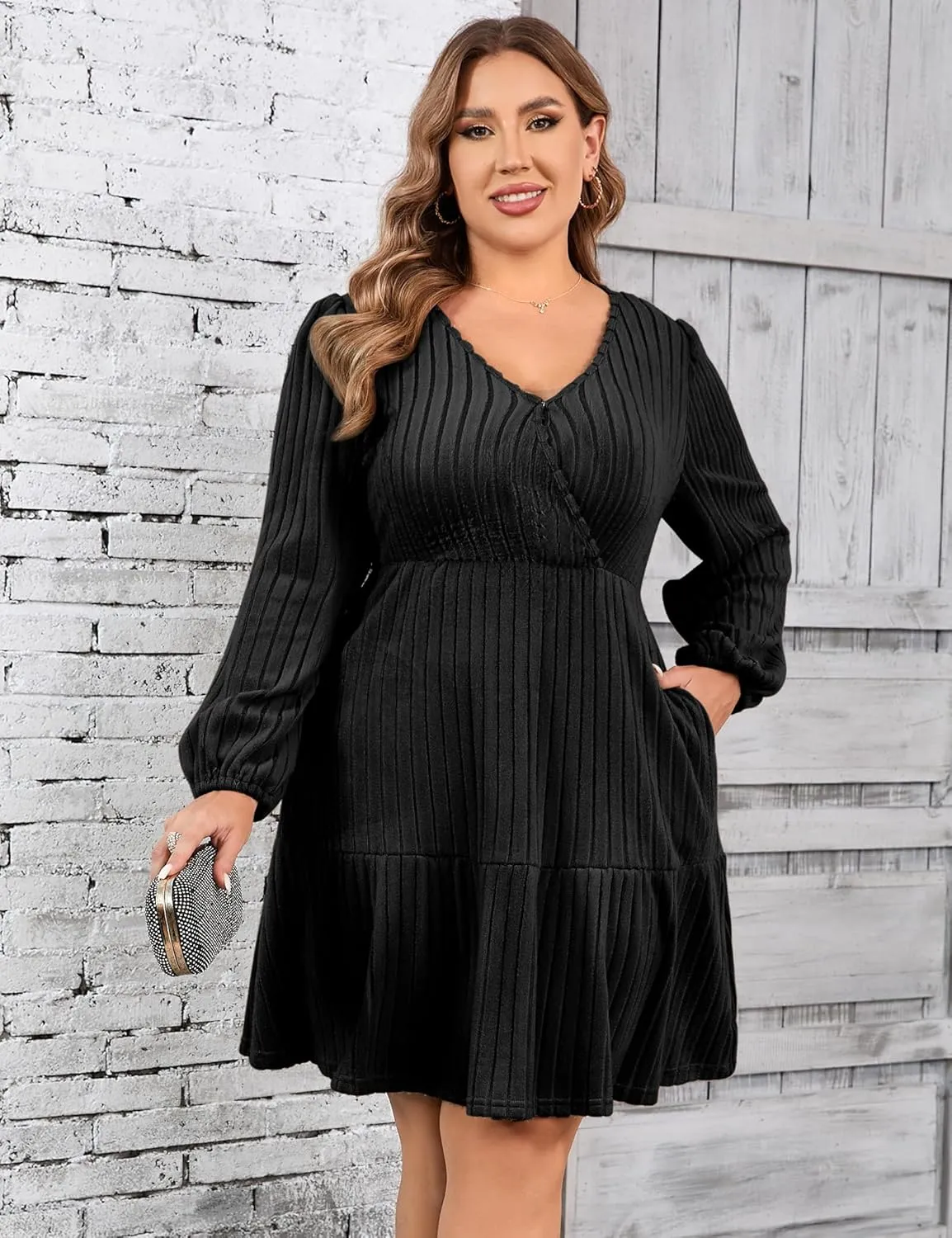 Women's Plus Size Casual Sweater Dress Square Neck Long Lantern Sleeve Tie Waist Loose Pullover Sweater Dresses