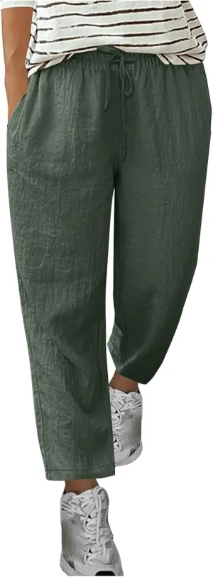 Women's Plus Size Linen Blend Pants Wide Straight Leg Trousers Comfy Casual Lounge Pants Women Lightweight Trousers