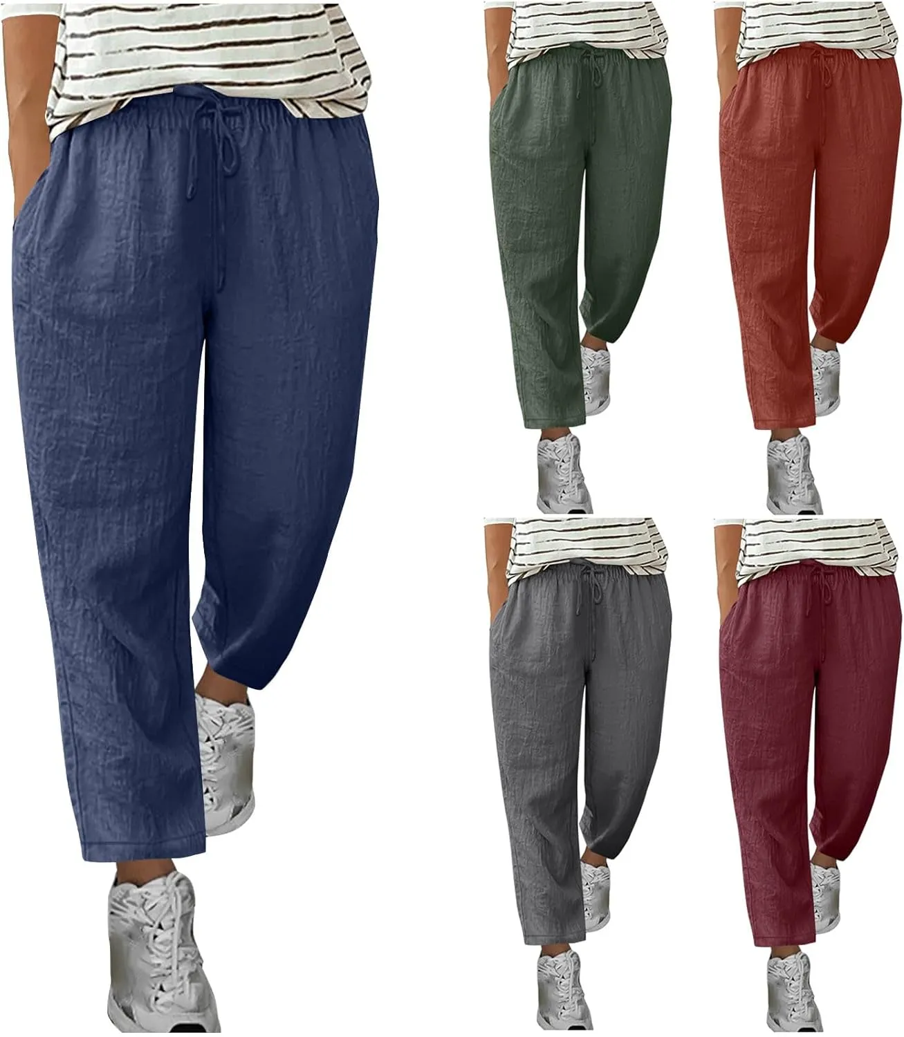 Women's Plus Size Linen Blend Pants Wide Straight Leg Trousers Comfy Casual Lounge Pants Women Lightweight Trousers