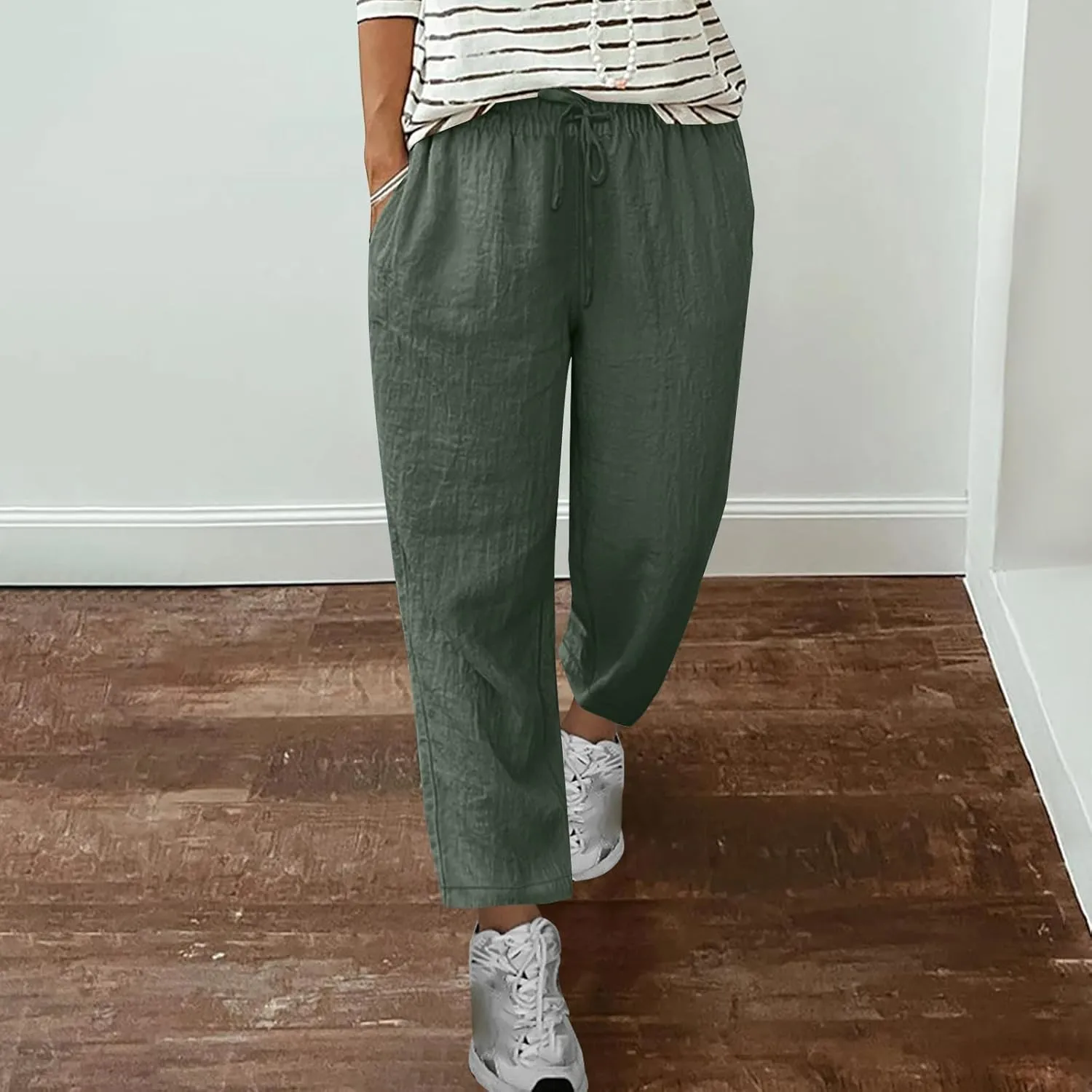 Women's Plus Size Linen Blend Pants Wide Straight Leg Trousers Comfy Casual Lounge Pants Women Lightweight Trousers