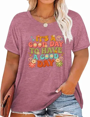 Women's Plus Size T-Shirt Good Day Floral Funny Printed Summer Casual Cute Short Sleeve Tees Tops