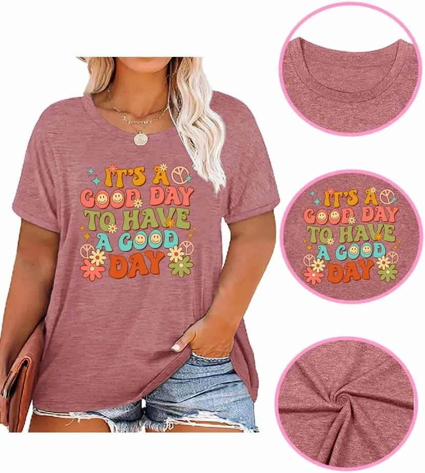 Women's Plus Size T-Shirt Good Day Floral Funny Printed Summer Casual Cute Short Sleeve Tees Tops