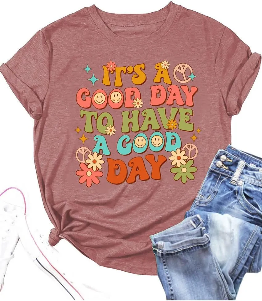 Women's Plus Size T-Shirt Good Day Floral Funny Printed Summer Casual Cute Short Sleeve Tees Tops