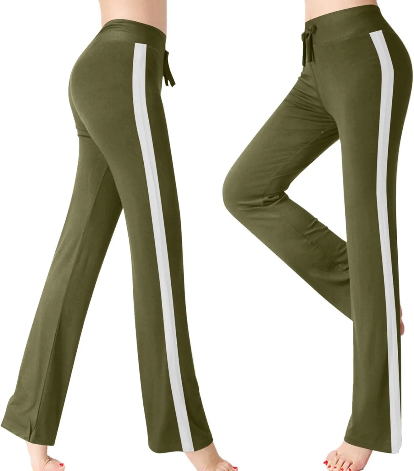 Women's Striped Wide Leg Pants High Waist Drawstring Yoga Pants Tummy Control Straight Leg Gym Workout Athletic Pants