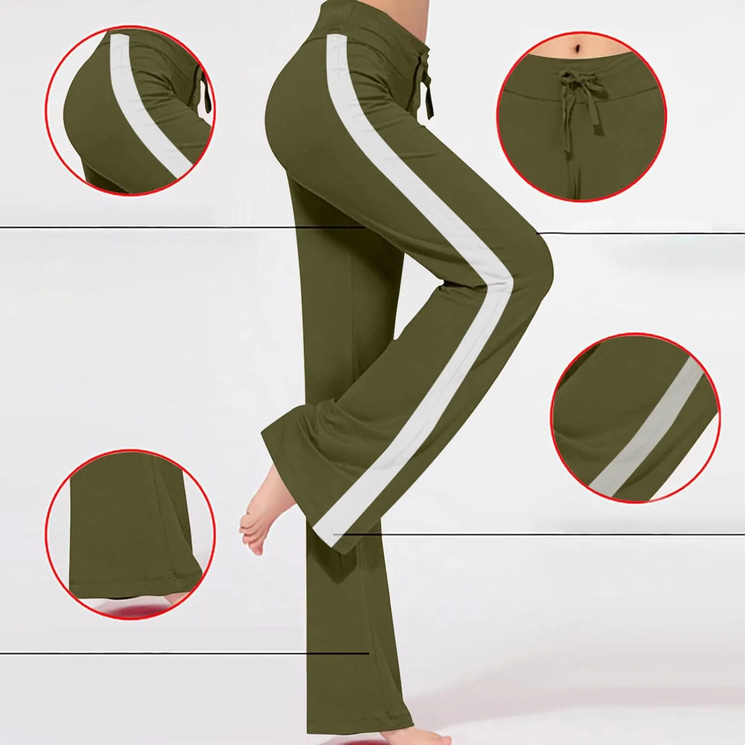 Women's Striped Wide Leg Pants High Waist Drawstring Yoga Pants Tummy Control Straight Leg Gym Workout Athletic Pants