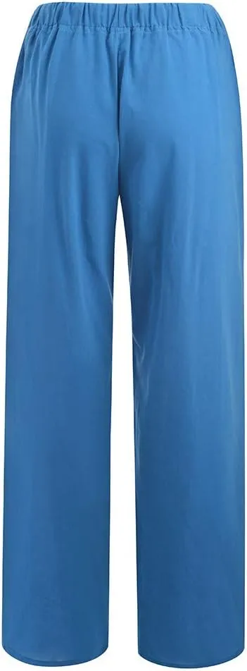 Womens Summer Cotton Linen Pants High Waist Drawstring Wide Leg Palazzo Pant 2025 Lightweight Comfy Lounge Trousers
