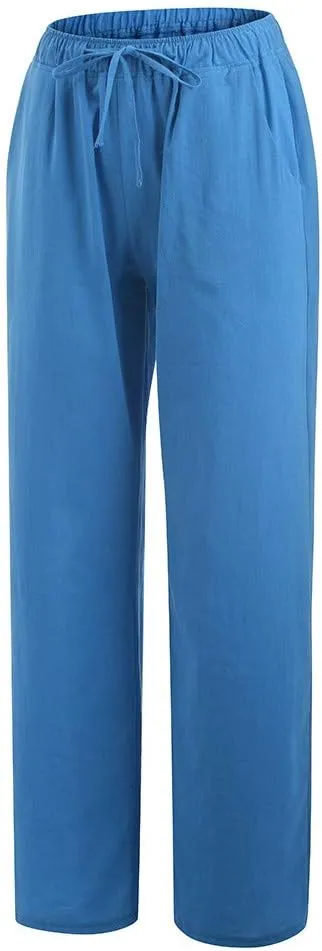 Womens Summer Cotton Linen Pants High Waist Drawstring Wide Leg Palazzo Pant 2025 Lightweight Comfy Lounge Trousers