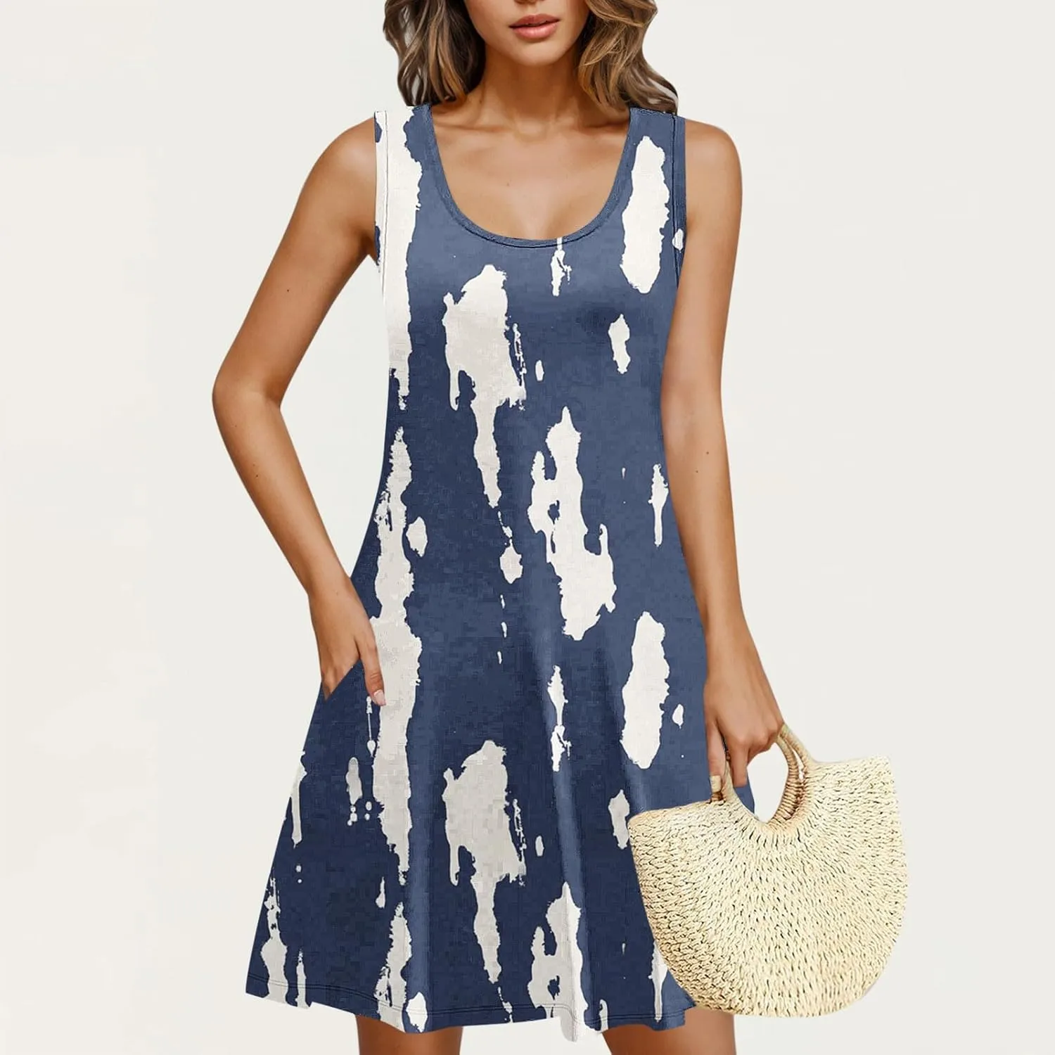 Womens Summer Dresses Casual Sleeveless Tshirt Sundress Loose Flowy Boho Floral Print Beach Cover Up Loose Tank Dress