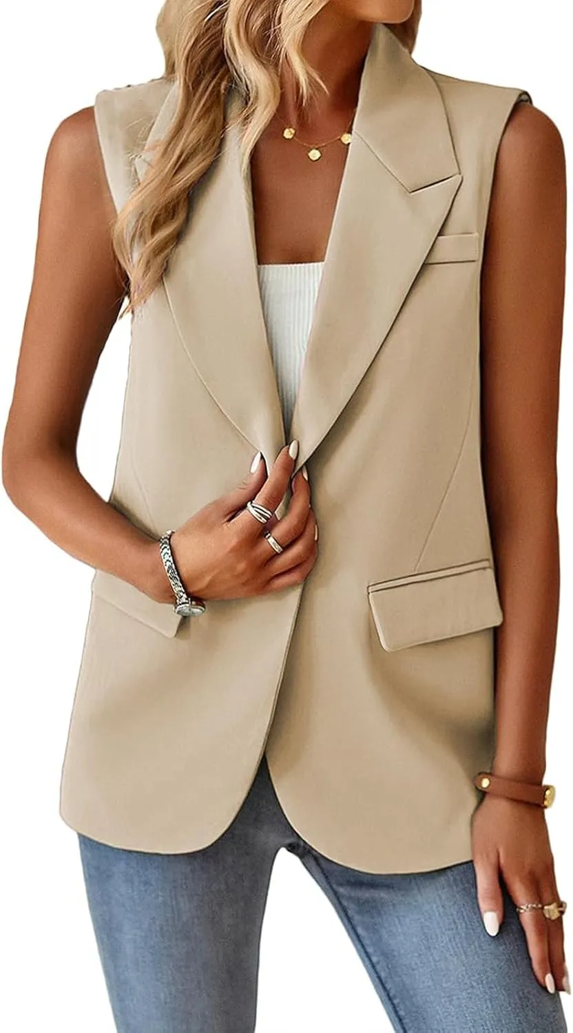 Women's Summer Suit Vest Tops Business Casual Sleeveless Blazer Fashion Casual Work Office Blazers Outerwear Waistcoat