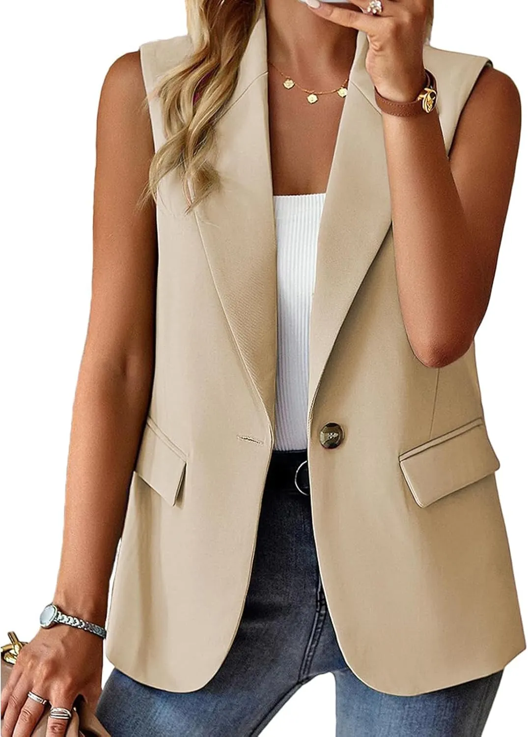 Women's Summer Suit Vest Tops Business Casual Sleeveless Blazer Fashion Casual Work Office Blazers Outerwear Waistcoat