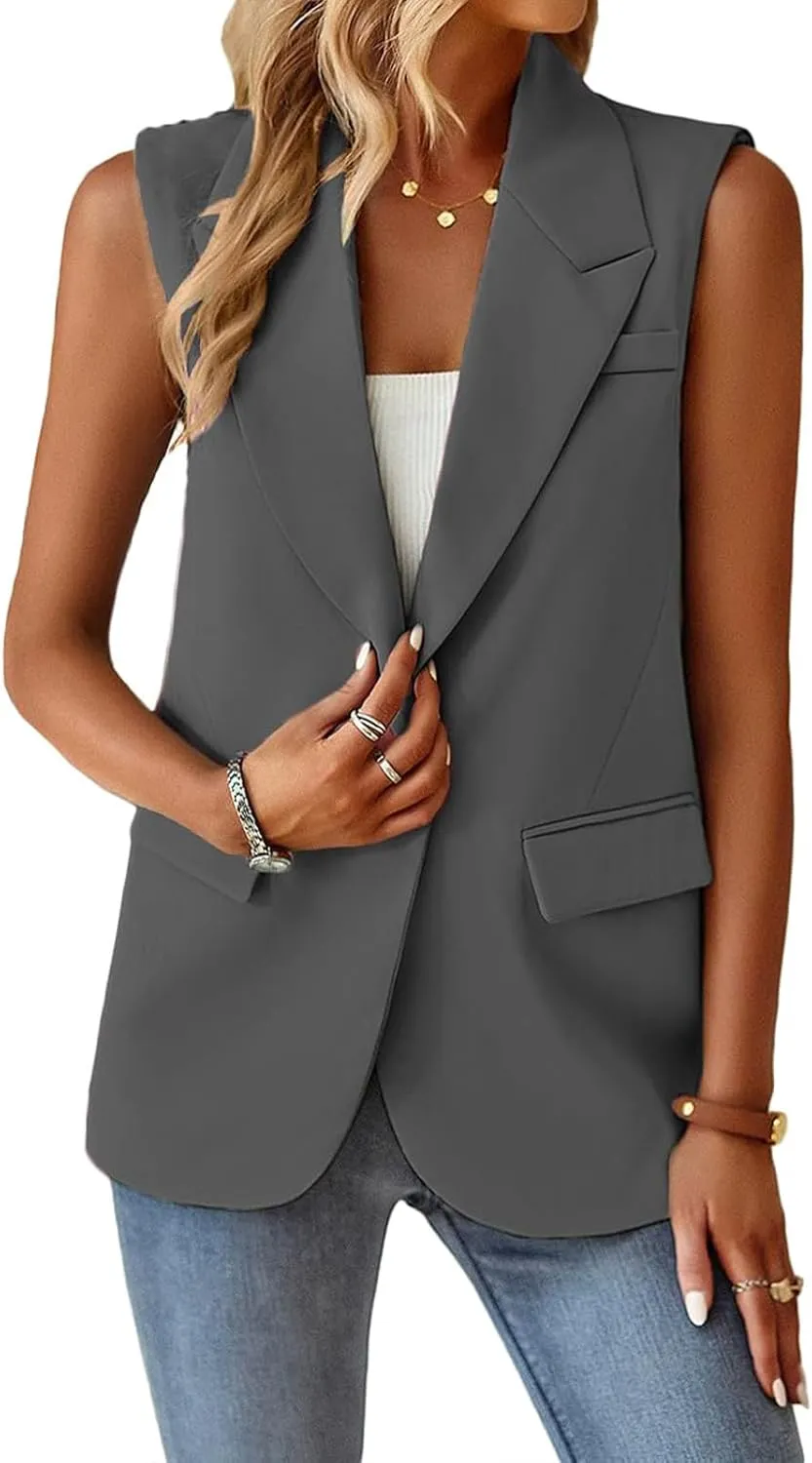 Women's Summer Suit Vest Tops Business Casual Sleeveless Blazer Fashion Casual Work Office Blazers Outerwear Waistcoat