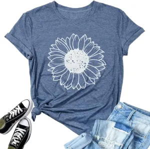 Women's Summer Tops Sunflower T Shirts for Women Cute Graphic Loose Tees Crew Neck Short Sleeve Casual Tops