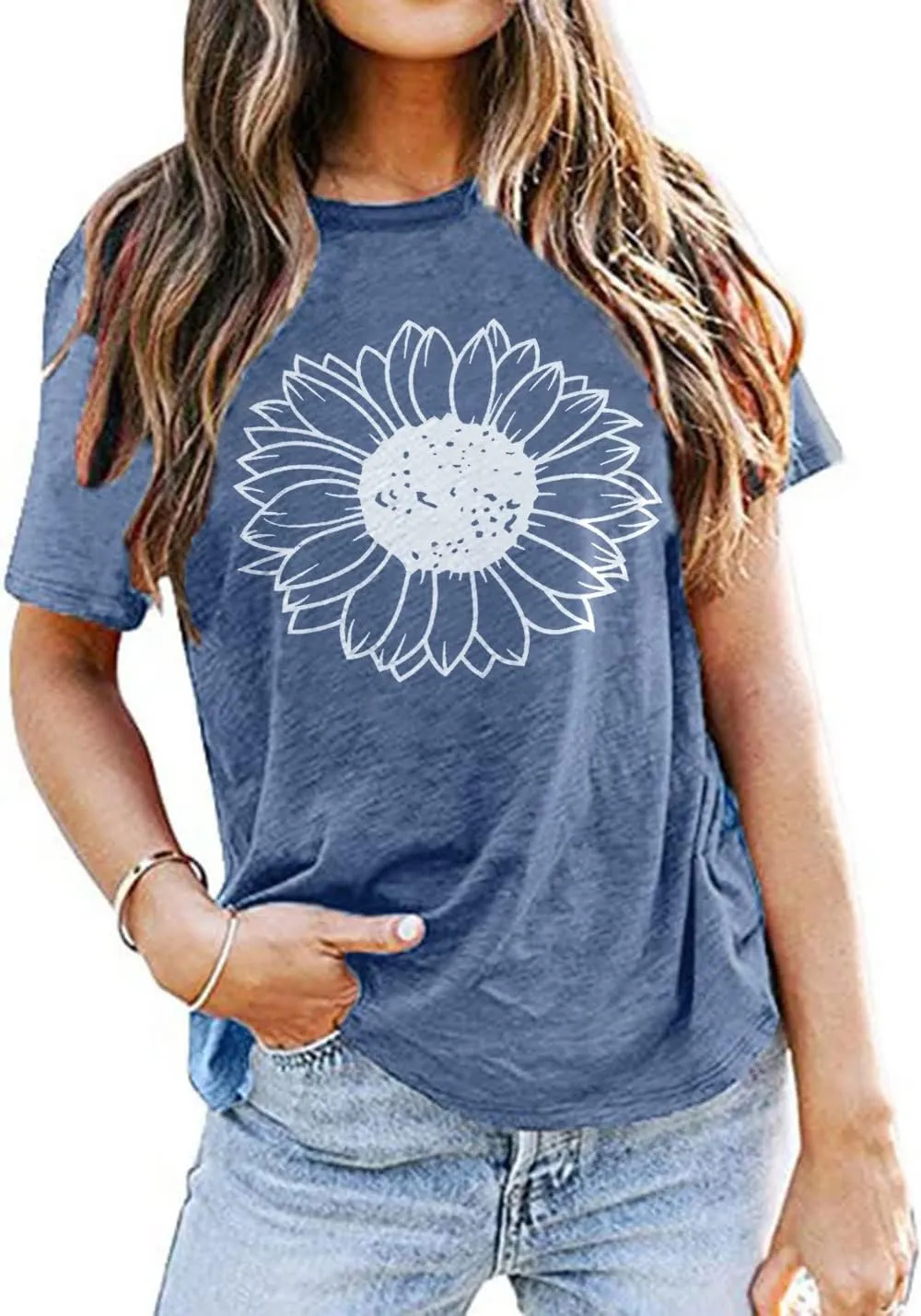 Women's Summer Tops Sunflower T Shirts for Women Cute Graphic Loose Tees Crew Neck Short Sleeve Casual Tops