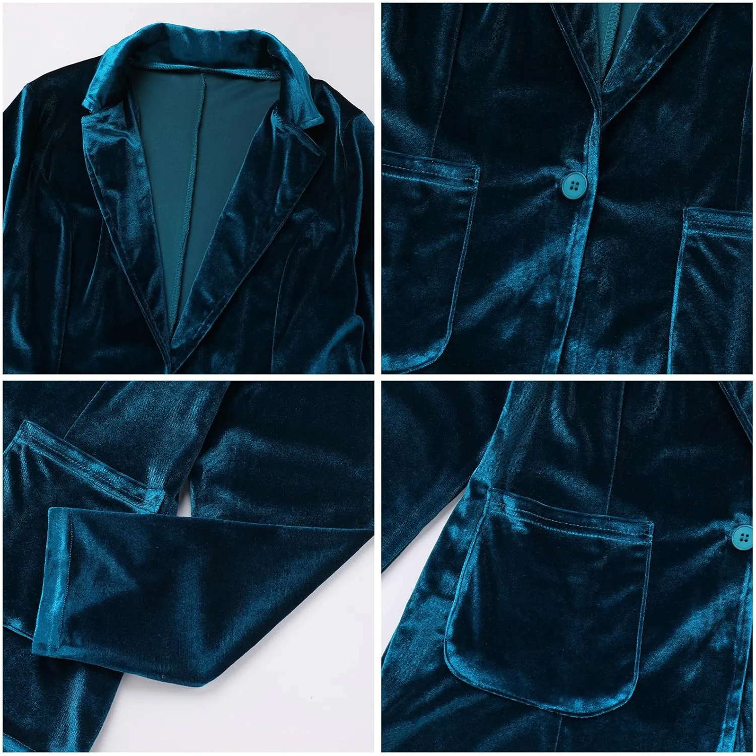 Women's Velvet Blazer Long Sleeve Open Front Button Jacket Outwear with Pockets