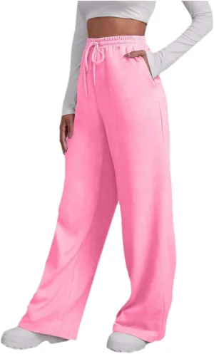 Women's Wide Leg Sweatpants 2025 Trendy Athletic Baggy Sweat Pants High Waist Drawstring Casual Loose Lounge Trousers